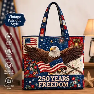 Patriotic Eagle Quilted Tote Bag - Large Capacity USA Flag Handbag for Women, Durable Casual Shoulder Bag for Daily Use, Perfect American Pride Gift
