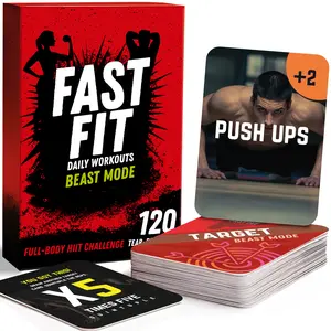 QUOKKA Fast Fit Beast Mode HIIT Card Game - 120 Tear-Resistant Workout Cards for Full Body Strength, Cardio Training, Ages 15+, Card Games
