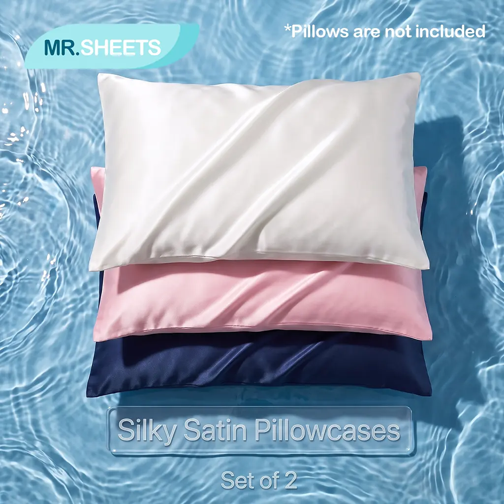 NTBAY 2-Pack Silky Satin Pillowcases (2-Piece Set Bed Linens), Ultra-Soft Microfiber Envelope Closure Covers, Cooling Sleep Skin-Friendly Frictionless Fabric for Anti-Frizz Hair & Skin, Luxury Smooth Night Routine Bedding (California King), Two Piece Set