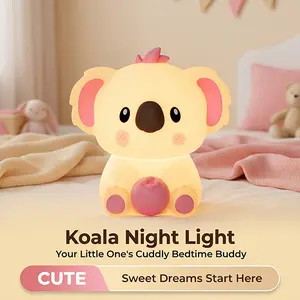Koala Silicone Touch Night Light - 14 RGB Colors, Dimmable, Rechargeable Portable Lamp with Smart Timer, Nursery Room Decor, Ideal Gift for Babies Adjustable Rgb Lighting