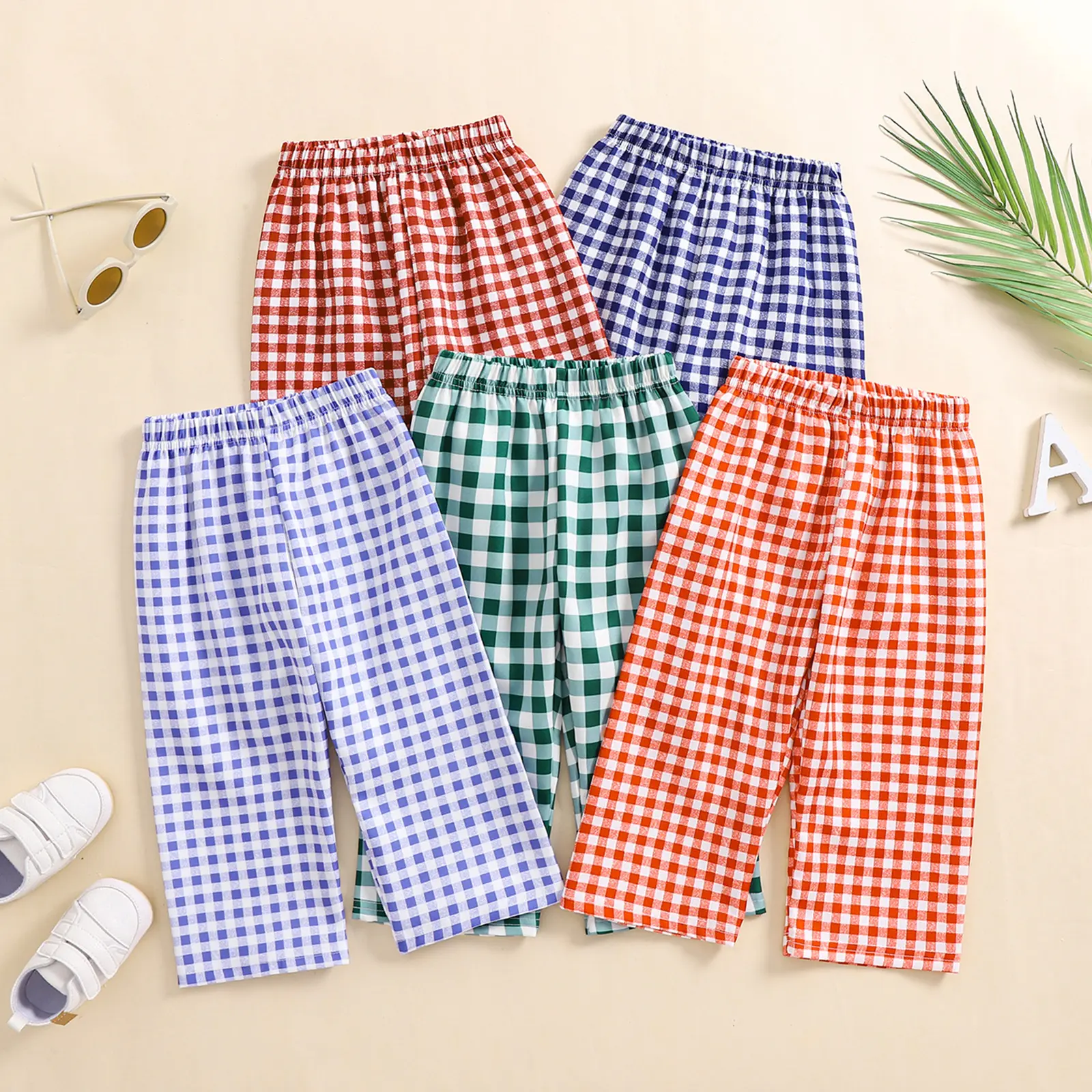 Toddler Baby Boy Girl Gingham Pants Elastic Waist Checkered Plaid Long Pants Casual Sweatpants Bottoms 1-4Y