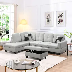 Dusty Light Gray Flannel 3-Piece Couch Set, Breathable Anti-Scratch Easy Clean Comfortable Home Living Room Lounge Furniture