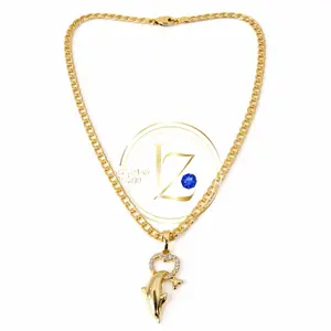 16 inches chain with flowers or dolphin pendant , 3 mm wide