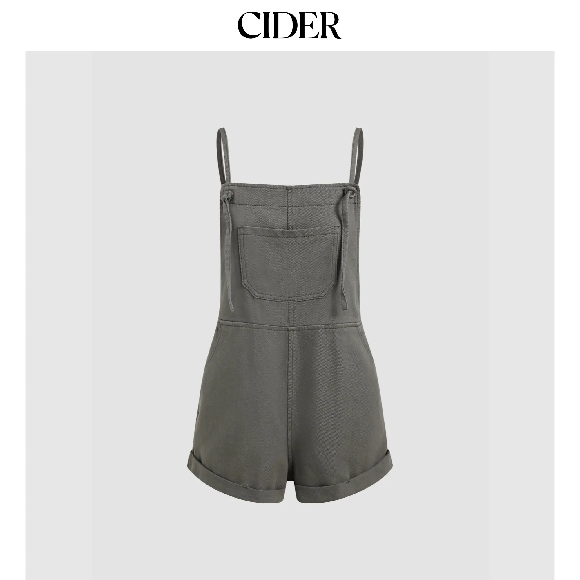 Cider Women's Utility Denim Romper, Sleeveless Collared Button-Front Design with Pockets, Casual Ultra Short Fit, Lady