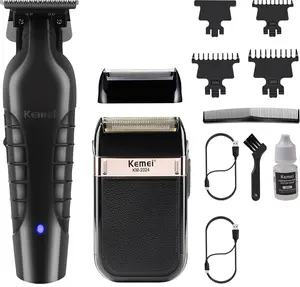 KEMEI Men's Professional Waterproof Aluminum Foil Shaver, with replaceable aluminum foil screen, zero gap hair clipper, men's cordless electric shaver, men's grooming shaving kit, KM 2299, KM 2024 Black Facial Razors Set Smooth Daily