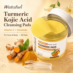 Watofun Kojic Acid Turmeric Cleansing Pads, Vitamin C & Ceramide Toner Pads for Dark Spot & Pigmentation Care, Uneven Skin Tone, Soothing & Calming Face and Body Pads, 60 Pads