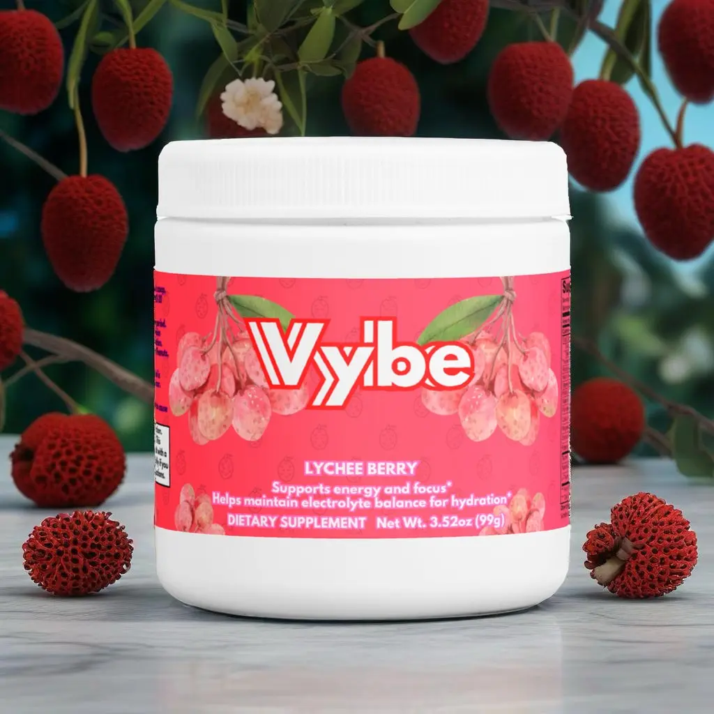 Vy'be Lychee Berry Energy Powder - Sugar-Free Formula with Caffeine & L-Theanine for Sustained Focus & Performance - 3.52oz Dietary Supplement