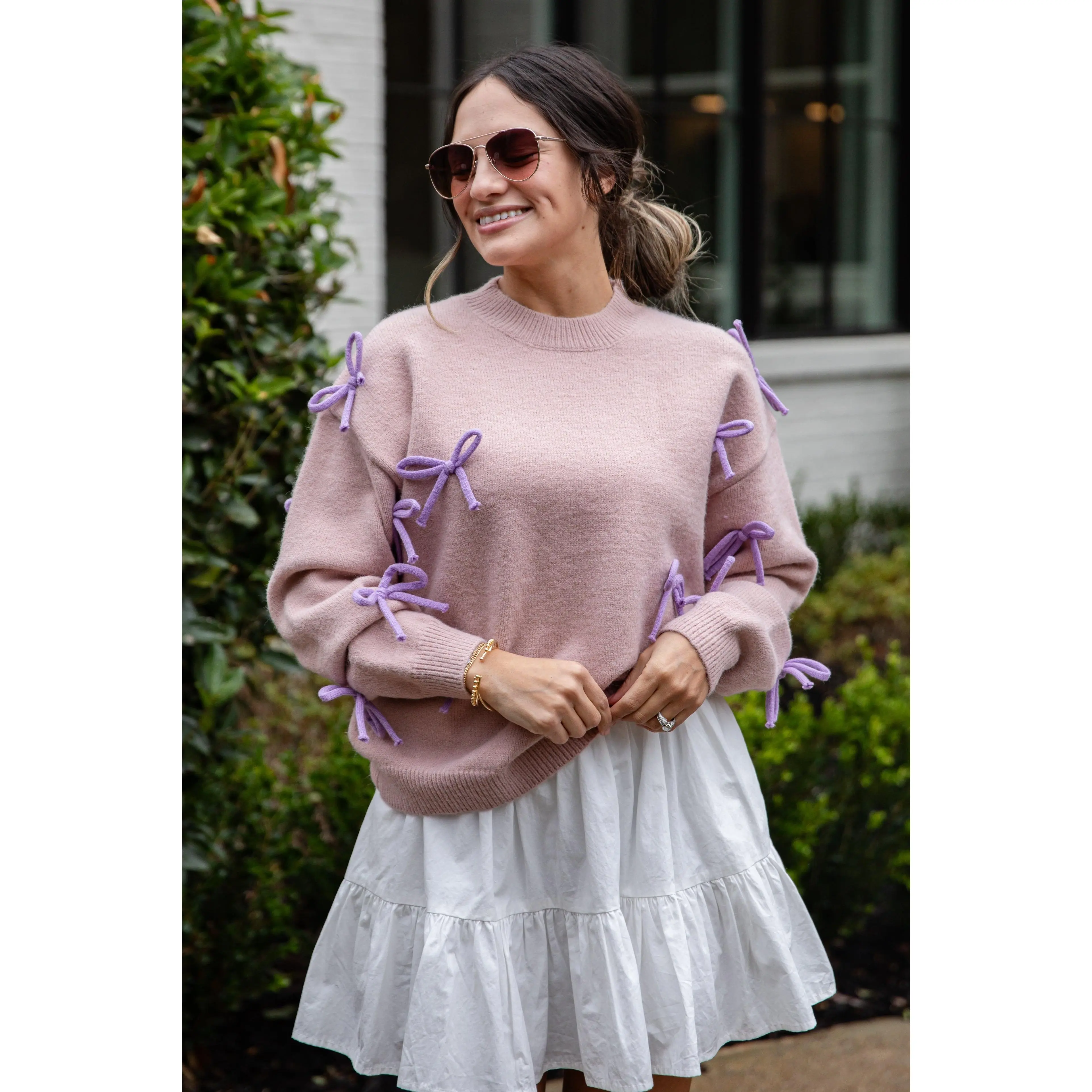 Bow Accent Mauve Knit Sweater