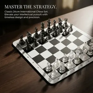 Premium Transparent Chess Set, 24cm/9.4in Portable Compact Board Game, Strategy Board Games, Tabletop Chess Board, Clear & Smoky Acrylic Pieces, Foldable Mat, Travel, Home Decor, Office Play