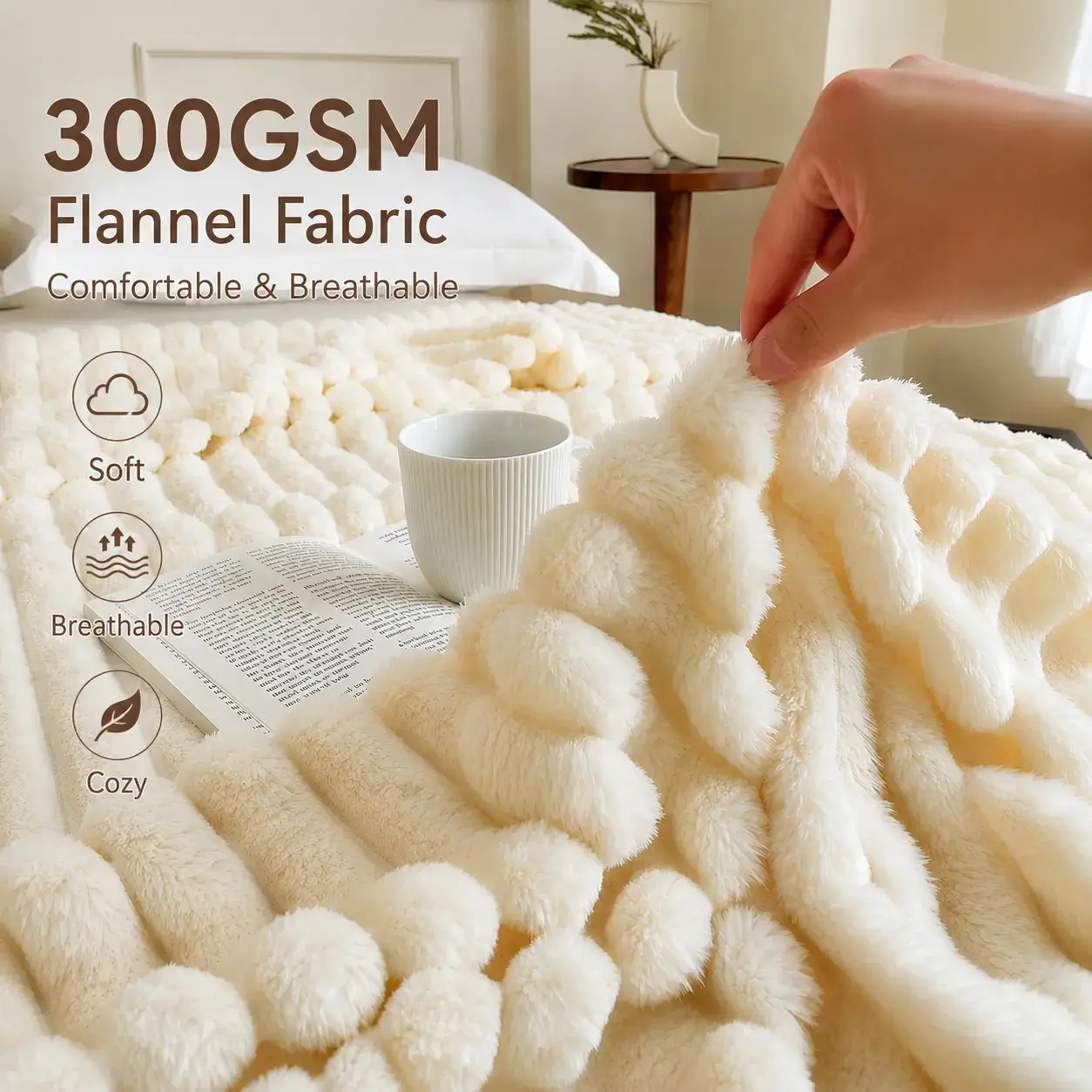 Fleece Throw Blanket, 300 GSM Super Soft Blanket, 3D Stripe Texture Fluffy Blanket, Lightweight Blanket for Couch, Sofa, Bed, Living Room, Office, Dorm,Home Decor, All Seasons, Decorative, Gift Idea