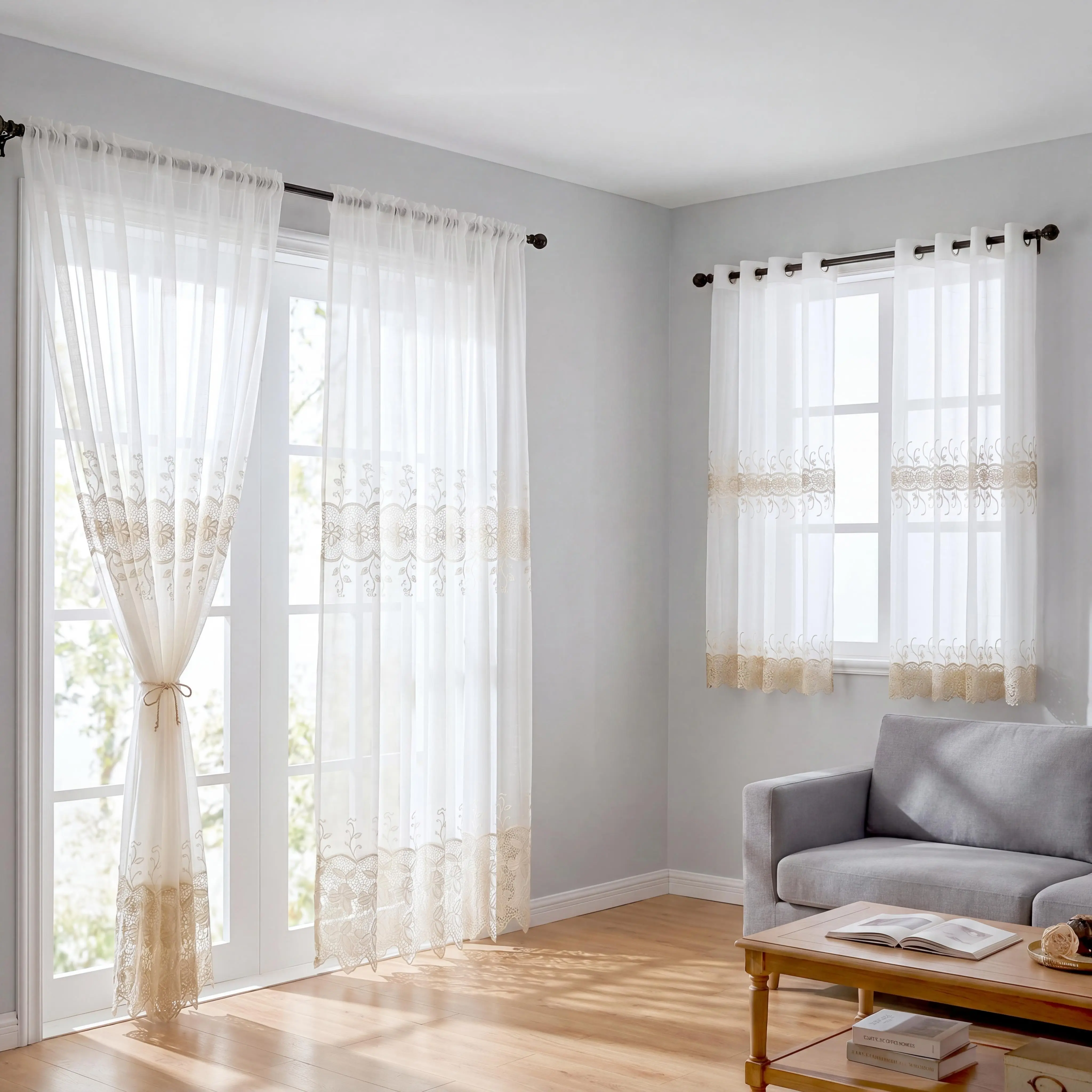 4 PANELS Combination Macrame Embroidery Curtains Including:2 PANELS 52X84  Macrame Embroidery Rod Pockets Curtains & 2 PANELS 52X60 Small Macrame Embroidery Grommets Curtains for Living Room, Bedroom Kitchen FT555 SR122. Summer gift #SummerVibes