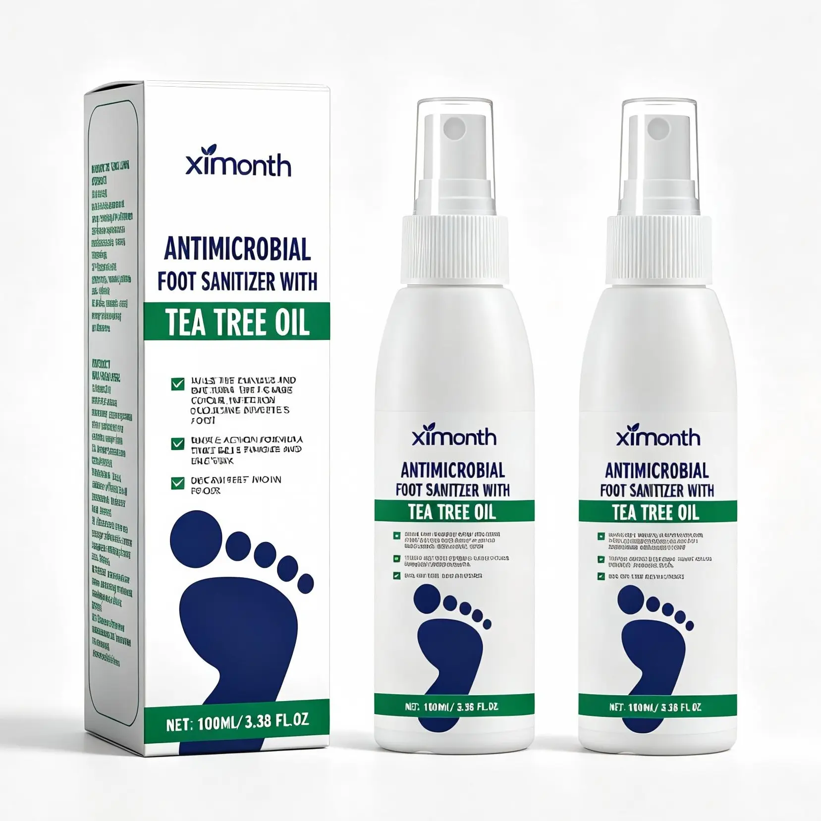 (3 bottles)Tea Tree Oil Foot Spray - PlantarMoisturizing Deodorant for Odor Control &Dry Feet Care, Natural Foot Sanitizer withAntifungal Properties,Ximonth Clear FootSanitizer Spray,for Foot & Shoe Freshness