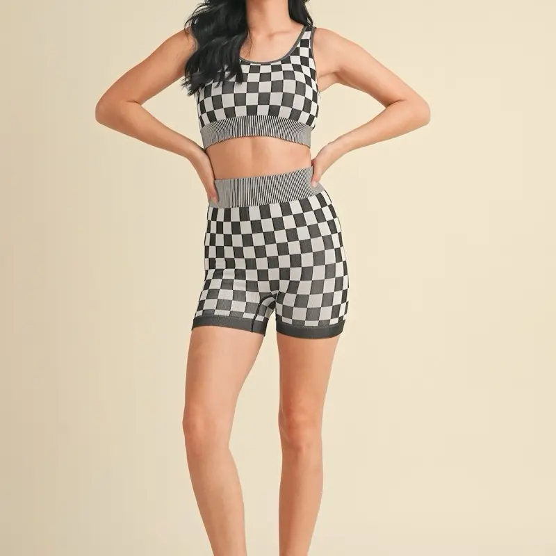 Checkmate Biker Shorts -  Checkered Design, Elastic Waistband, Comfortable Fit, Ideal for Biking and Outdoor Activities, Women's Trending Shorts
