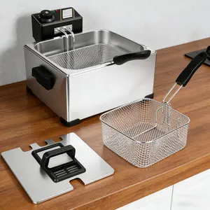 3PCS Family Commercial Stainless Steel Deep Fryer,5L Large Capacity,1400W 110V with View Window,Triple Baskets Countertop Frying Machine for Home Kitchen Restaurant Fried Chicken Fries Donuts Snacks