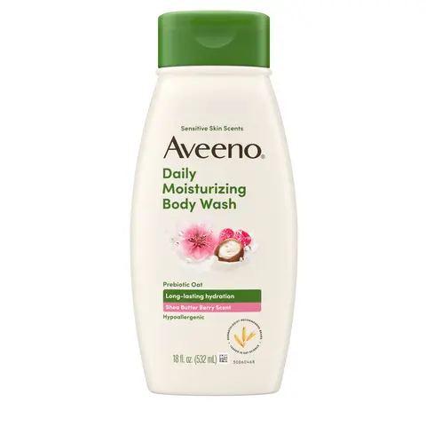 Aveeno Daily Moisturizing Body Wash, Shea Butter Berry Scent, Sensitive Skin Scents, 18 fl oz