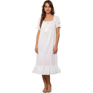 Women's Victorian Cotton Nightgown Vintage Princess Style Nightdress Long Lace Ruffled Sleepwear