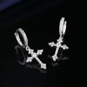 Men's 14K Cubic Zirconia Earrings, Gothic Cross Hypoallergenic Earrings, Perfect for Boys as Gifts