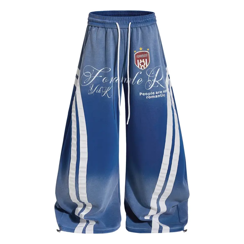 Inflation Men's Comfy Cotton Baggy Wide-Leg Sweatpants - Gradient Washed, Embroidered Emblem, Side Stripes, Elastic Waist, Adjustable Hem, Men's Clothing; Matching Streetwear for Women for Back to School, First Day Outfits,sohochic