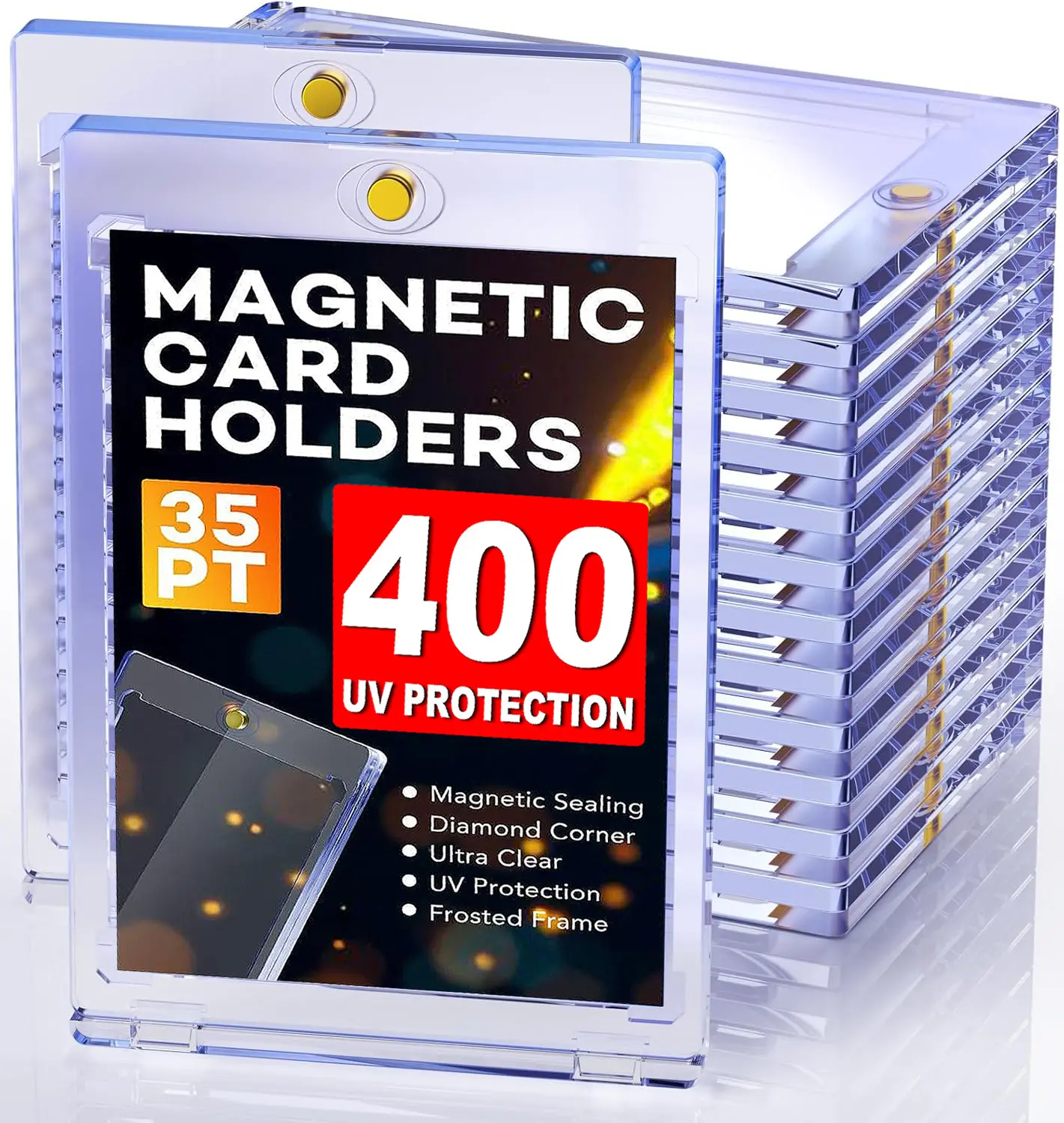 Upgraded Thick 35PT Magnetic Card Holders, UV400-Resistant Clear Acrylic, Strong Secure Magnet Closure, Acid-Free Durable Dust Protection, OneTouch Easy Insertion & Removal for MTG, Baseball Trading Cards