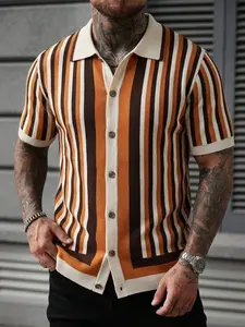 Men's Summer Casual Fashion Knitted Short Sleeve Shirt, Ideal for Daily Commute, Home, Vacation, Beach, Sports