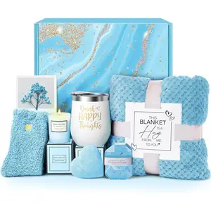 Self Care Get Well Soon Gifts for Women, Luxury    Basket with Flannel Blanket -  Birthday Christmas Mother's Vantines Day Gifts for Mom Wife Girlfriend   Sister Her