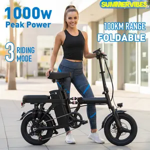 memorial day Adult electric folding bicycle with 500W motor, 14-level shock absorption system, 48V 15Ah battery, and a range of 45 kilometers. Wheel Pedals Ebike Charger