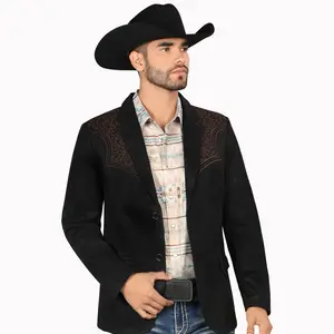 Montero Mens Western Embroidery Blazer MT2182  black/brown Feaux Sleeve Double Button Blazer for All Seasons Elegant Stylish Coats