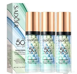 3 bottles Color Correcting Makeup Primer Facial Serum, SPF 50 PA+++ Sunscreen Isolation Cream, Oil Control Moisturizing Skin Tone Correcting, One Step Color Corrector Face Primer