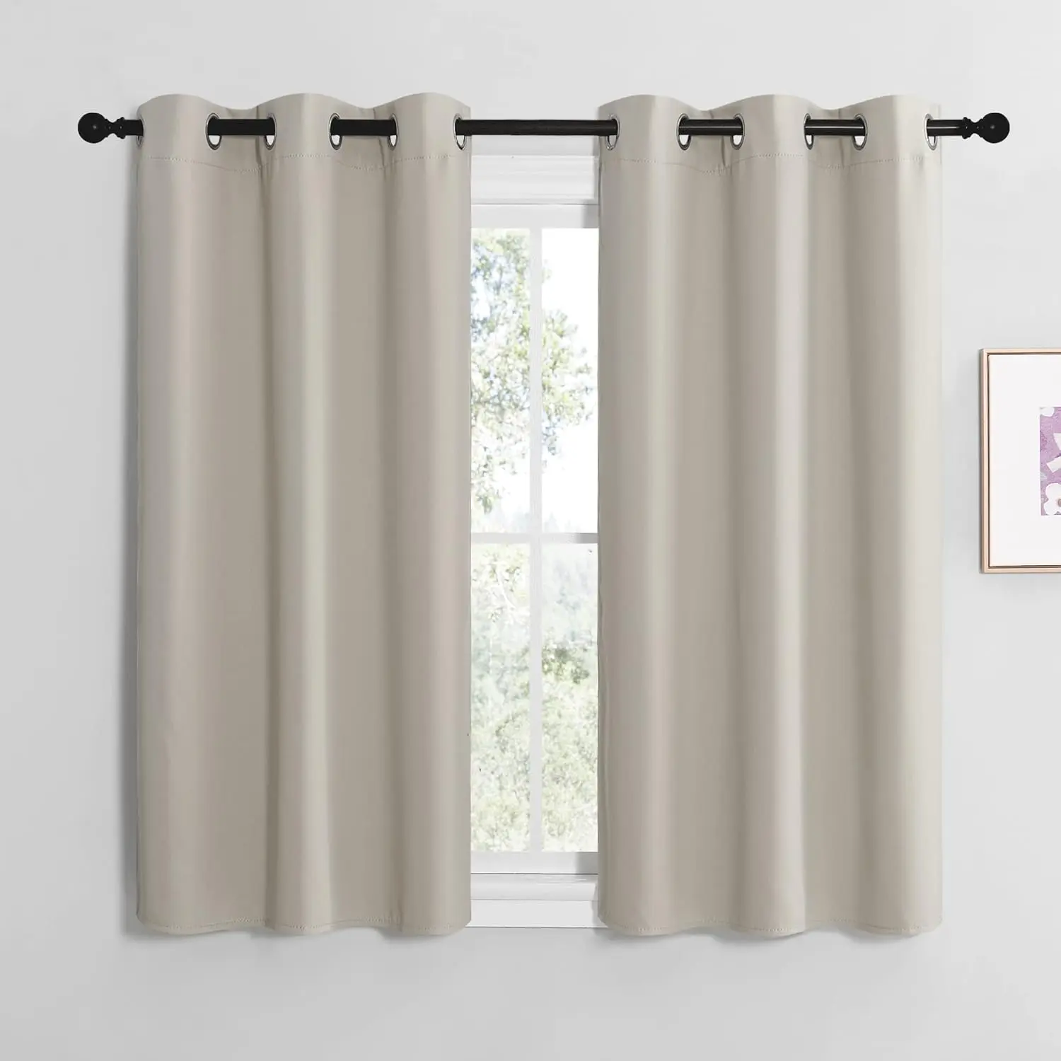 NICETOWN Grommet Room Darkening Window Drapes - Thermal Insulated Modern No Drill Curtains for Kitchen, Laundry (Natural, 2 Panels, W42 x L50 in), Room Darkening Curtains, Modern Curtains