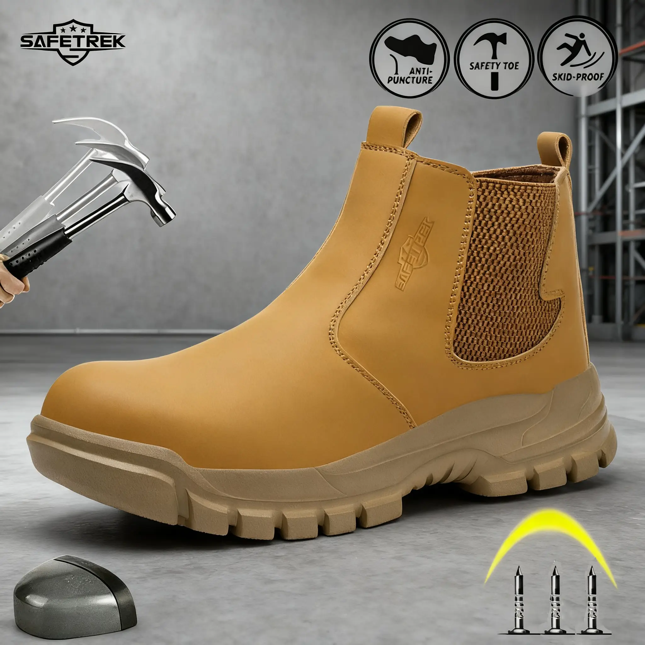 SAFETREK Steel Toe Shoes For Men Work Boots Puncture-Proof Work Safety Shoes Protective Working Shoes Male Footwear Security Sneakers work hiking boot
