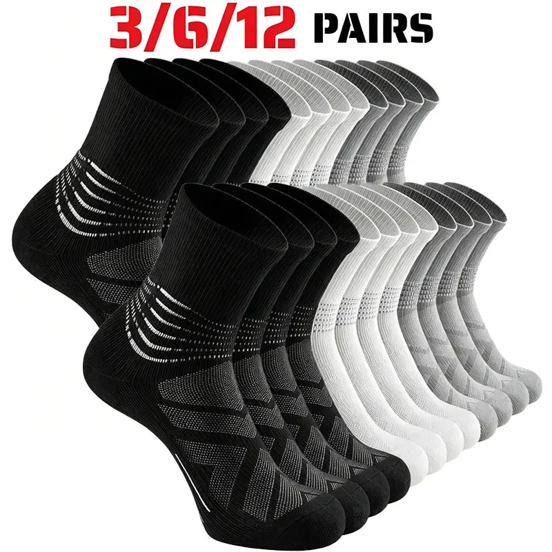 Men's High-Quality Plain Athletic Ankle Socks (Black, 6 Pairs) - Cushioning, Breathable, Sweat-Absorbing, Anti-Skid - Ideal for Running, Outdoor Hiking - Father's Day Gift for Dad, Breatheable Ankle Socks, Anti-Skid Ankle Socks