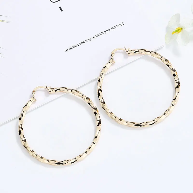 18k Layered real gold filled Round twisted hoop earrings #20