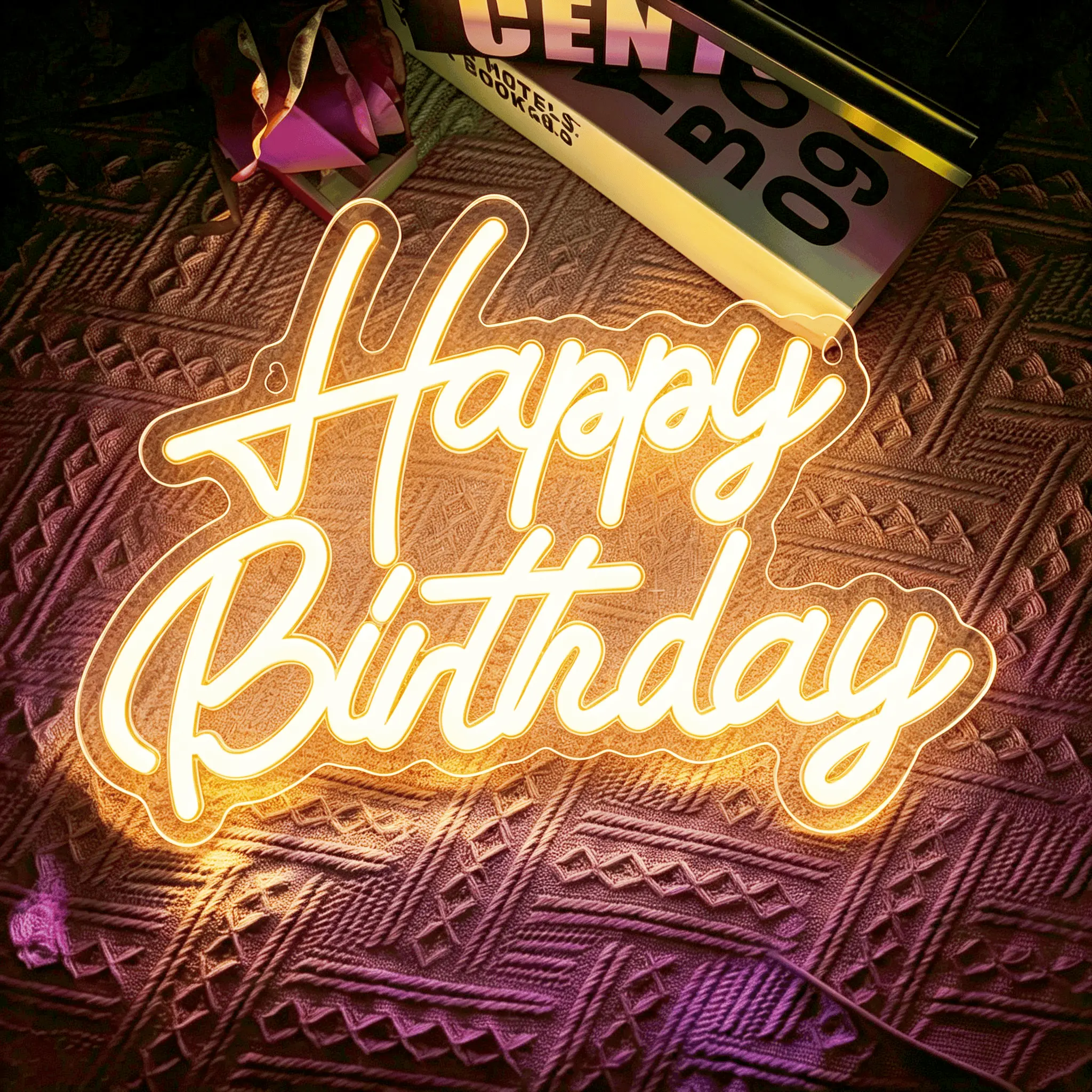 Warm Yellow Happy Birthday Neon Sign, USB Powered Dimmable LED Neon Light, Birthday Party Backdrop Wall Decor, Ideal Birthday Gift for Kids Teens Adults Bedroom & Party Decoration