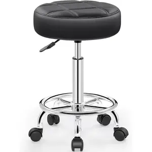 Rolling Stool with Wheels, PU Leather Small Office Chair with Foot Rest, Versatile Adjustable Swivel Stool for Tattoo Massage Salon Spa Medical Facial Office Home Work Kitchen