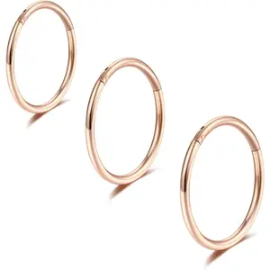 Rose Golden Hinged 20g 18g 16g Nose Rings Hoops 6mm 8mm 10mm 12mm 14mm 16mm Septum Ring Clicker Cartilage Helix Hoop Earrings Set