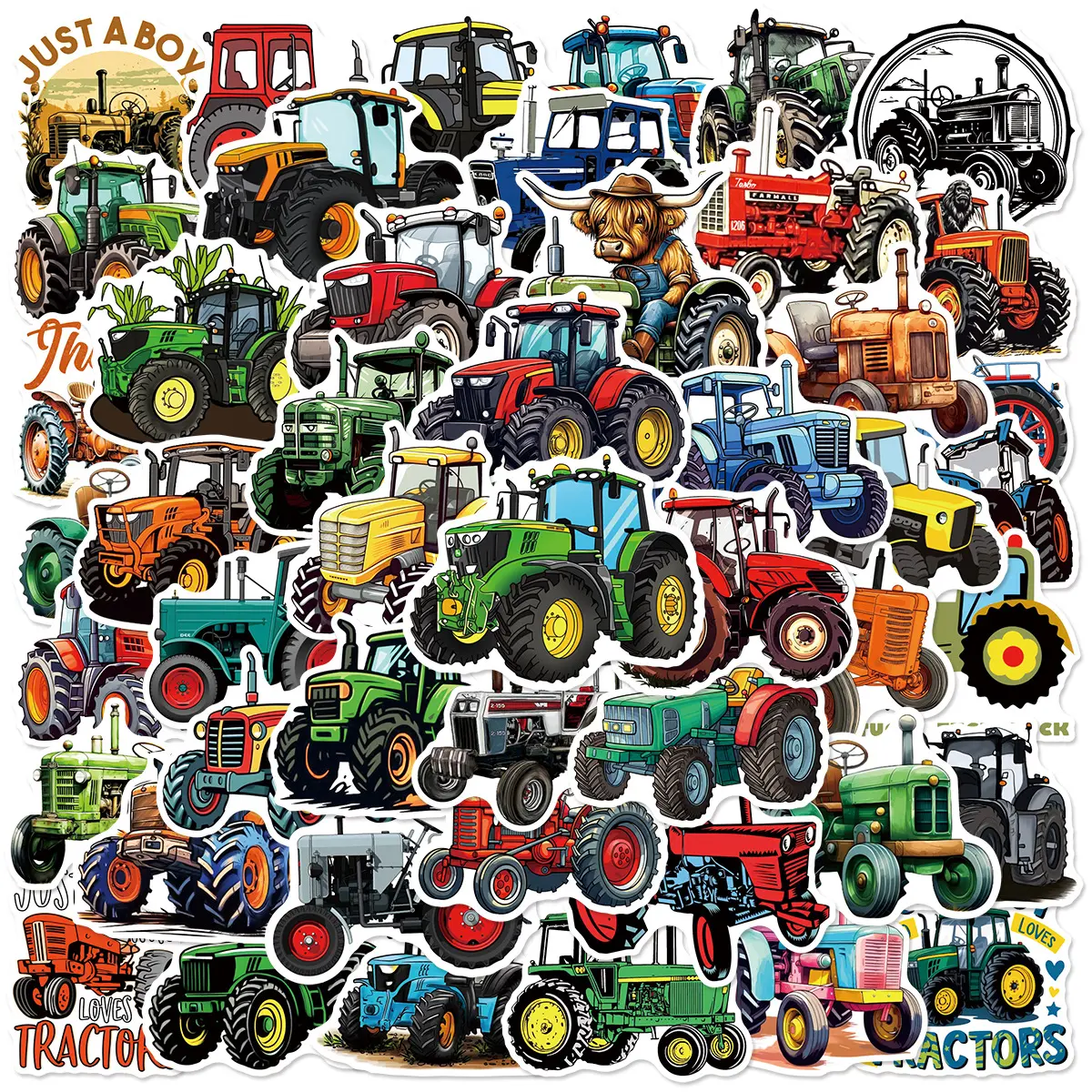 50 Cartoon Farm Tractor Stickers - Suitable for Scrapbooks, Journals, Laptops, Water Bottles, Cars, and Other Faith-based Designs; A Gift with A Positive Message.