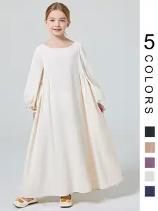 Modest Muslim Girls Abaya Dress, Islamic Clothing with Long Sleeves, Loose-Fitting Solid Color Design, Elegant Ramadan Clothing for Kids, Modest Appeal, Plain Elegance, Age Appropriate