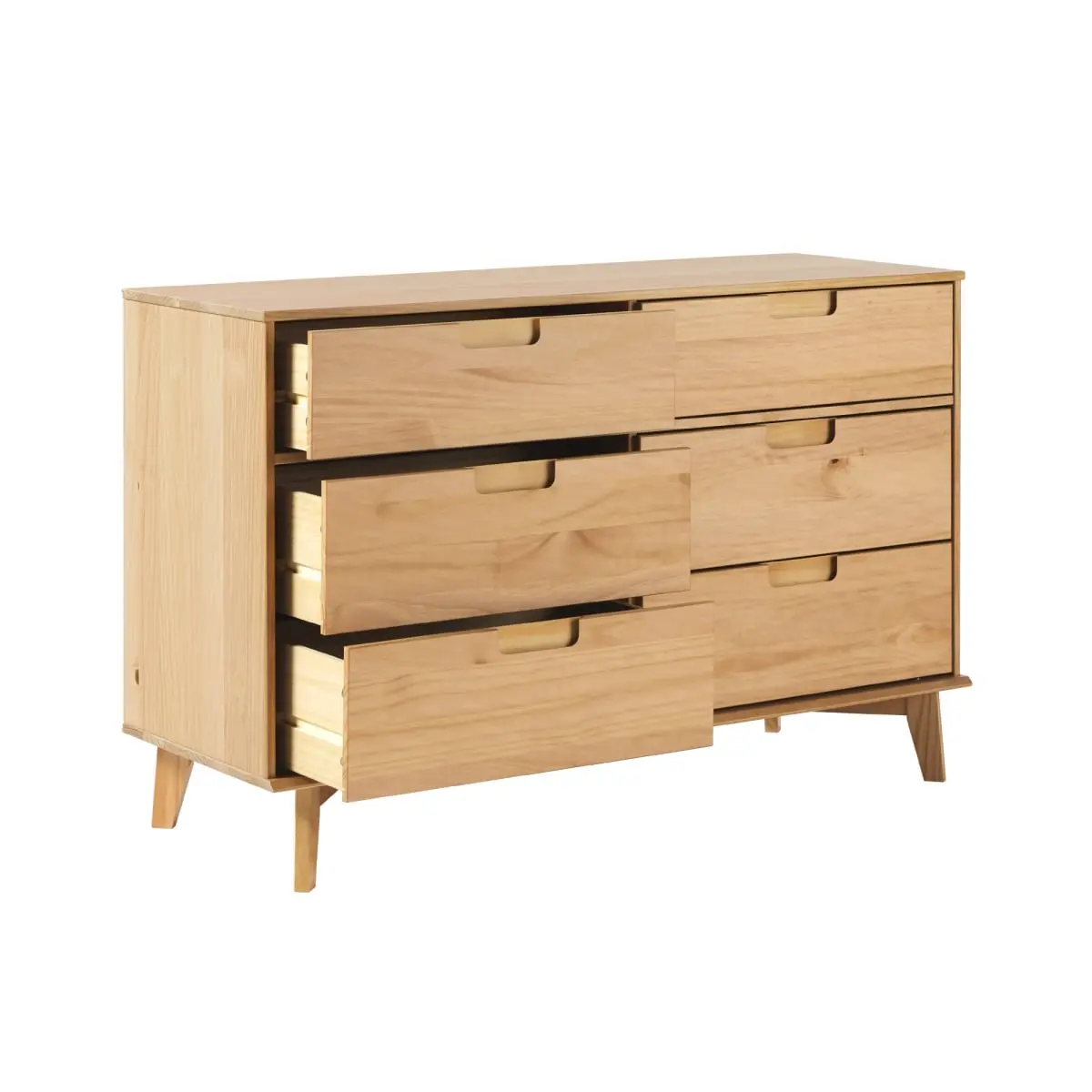 Walker Edison Modern Solid Pine 6-Drawer Dresser with Cutout Handles, Smooth Runners, 32.88x19x52 in (Model BR6DSLDRNP-T), Six Drawers