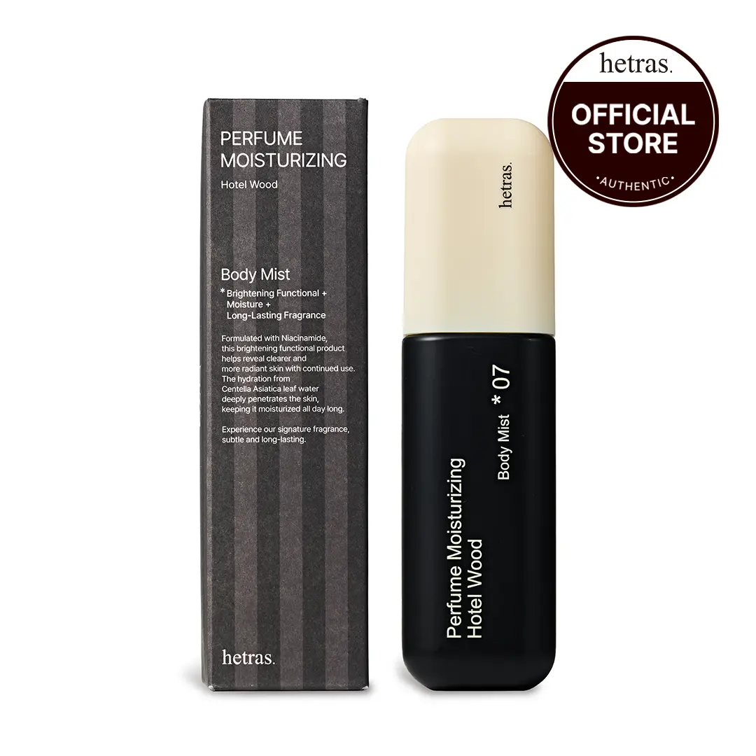 [hetras] Perfume Body Mist, Hotel Wood | Moisturizing Niacinamide Body Spray | Body Glow, Smooth Skin | for Texture & Uneven Skin tone | Instantly refreshes your skin | Korean Skincare, 4.06 Fl.Oz