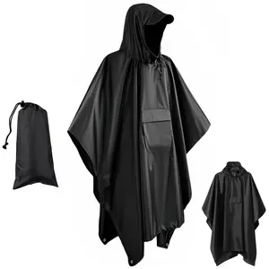 3-in-1 Waterproof Rain Poncho Lightweight Packable Hooded Rain Coat Reusable Rain Cover with Carry Pouch for Camping, Hiking, Backpacking Emergency Survival & Outdoor Adventures