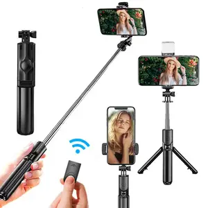 Monopod Remote Shutter Fill Light for iPhone Samsung Xiaomi Phone Holder Mini Tripod Wireless Bluetooth Selfie Stick portable selfie Camera Stand Photography Black Android Smartphone Cellphone