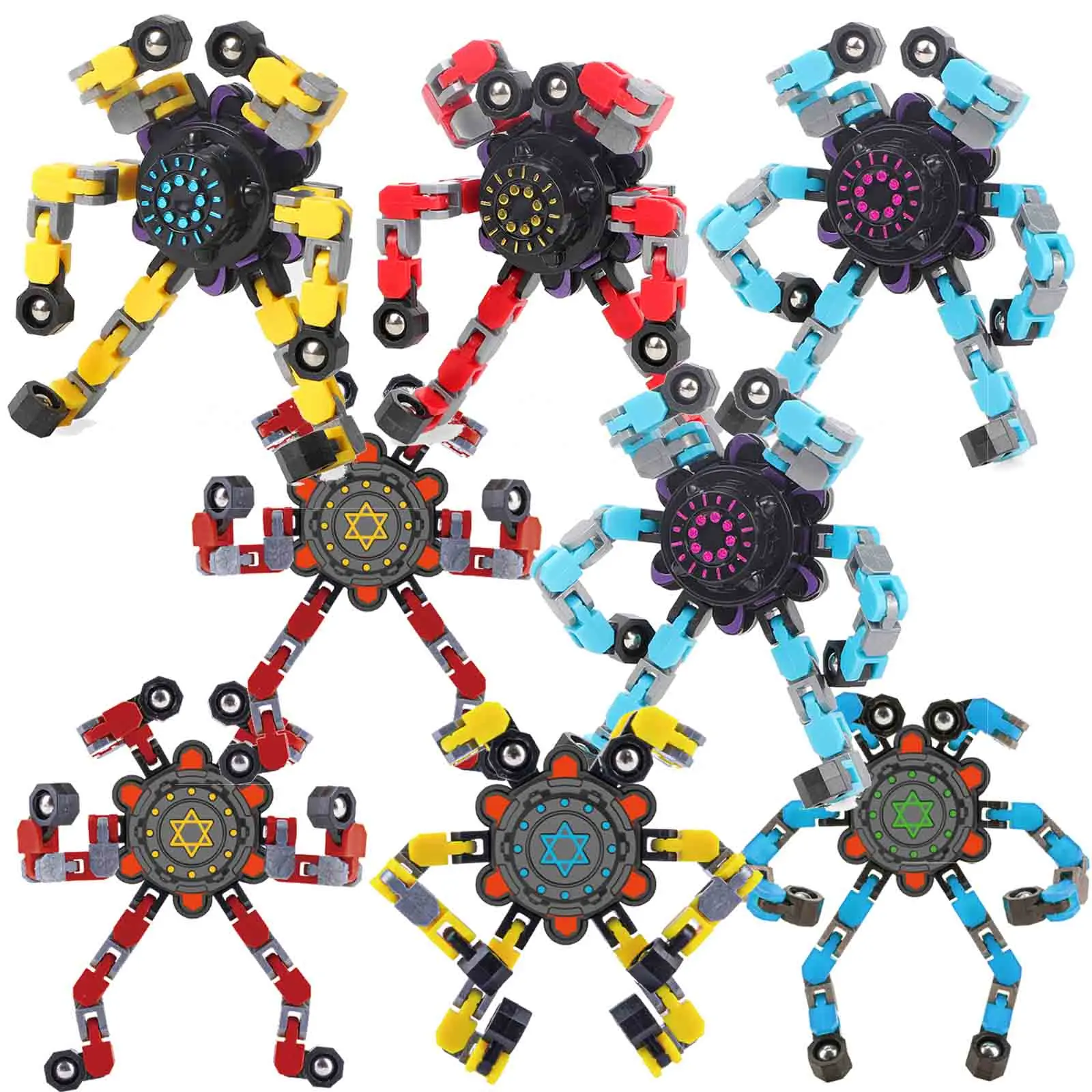 Deformable Fidget Robot, magic kit Kids DIY Deformable Fingertip Spinner, Spinning Vent Chain Fidget Toys Creative Decompression Gyro Robot  (8Pcs)