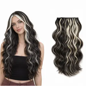 #SummerVibes QBEAUTY 24-Inch Invisible Clip-in Hair Extensions, Thick Natural Synthetic Soft Hairpieces, Double Weft with 4/3/2 Secure Clips, Long Wavy Synthetic Extensions for Women,summerwins