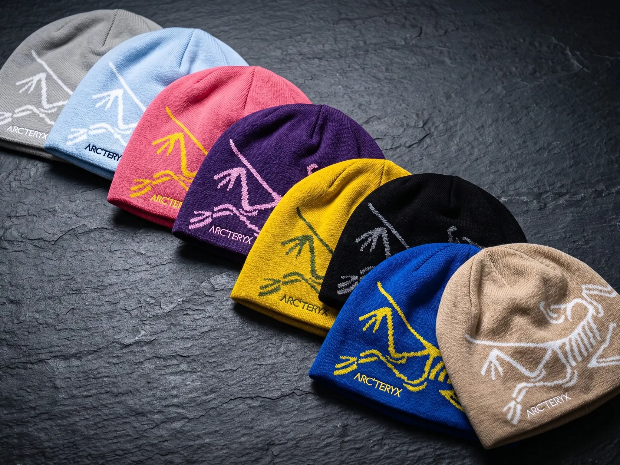 Arc'teryx Gorpcore Overlapping Row Beanie Combo | Premium Prehistoric Skeleton Bird Thermal Knit Skully Caps | Layered Alignment Pack new