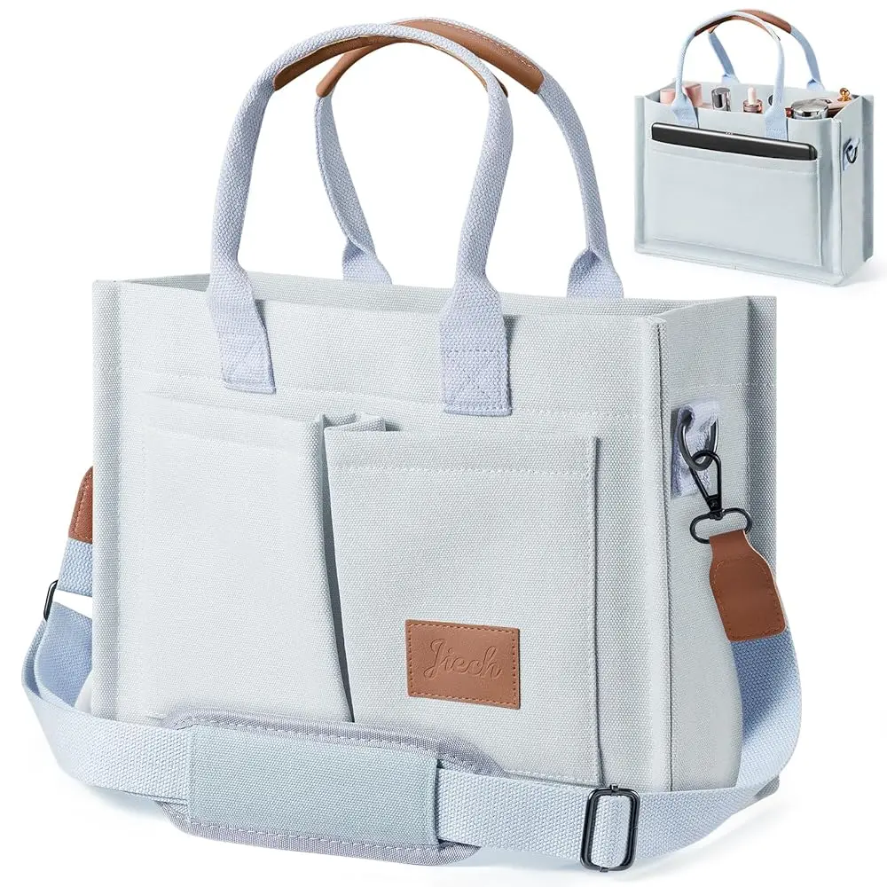 Canvas Tote Bag with Pockets Work Shoulder Bags for Women Everything Crossbody Bag Everyday Satchel Handbag work university  bag