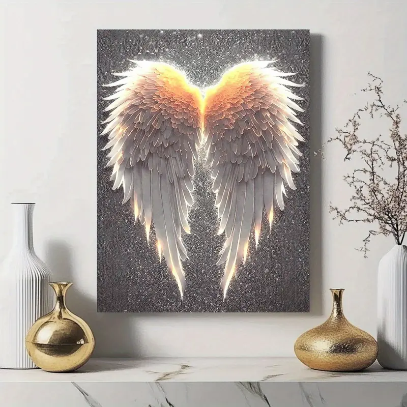 Spiritual Angel Wings Canvas Wall Art, Artwork, Modern Home Office Decor, Decorative Wall Art, Hanging Wall Art, Wooden Frame, 30.48x40.64 Cm, Perfect Gift for Room Decoration
