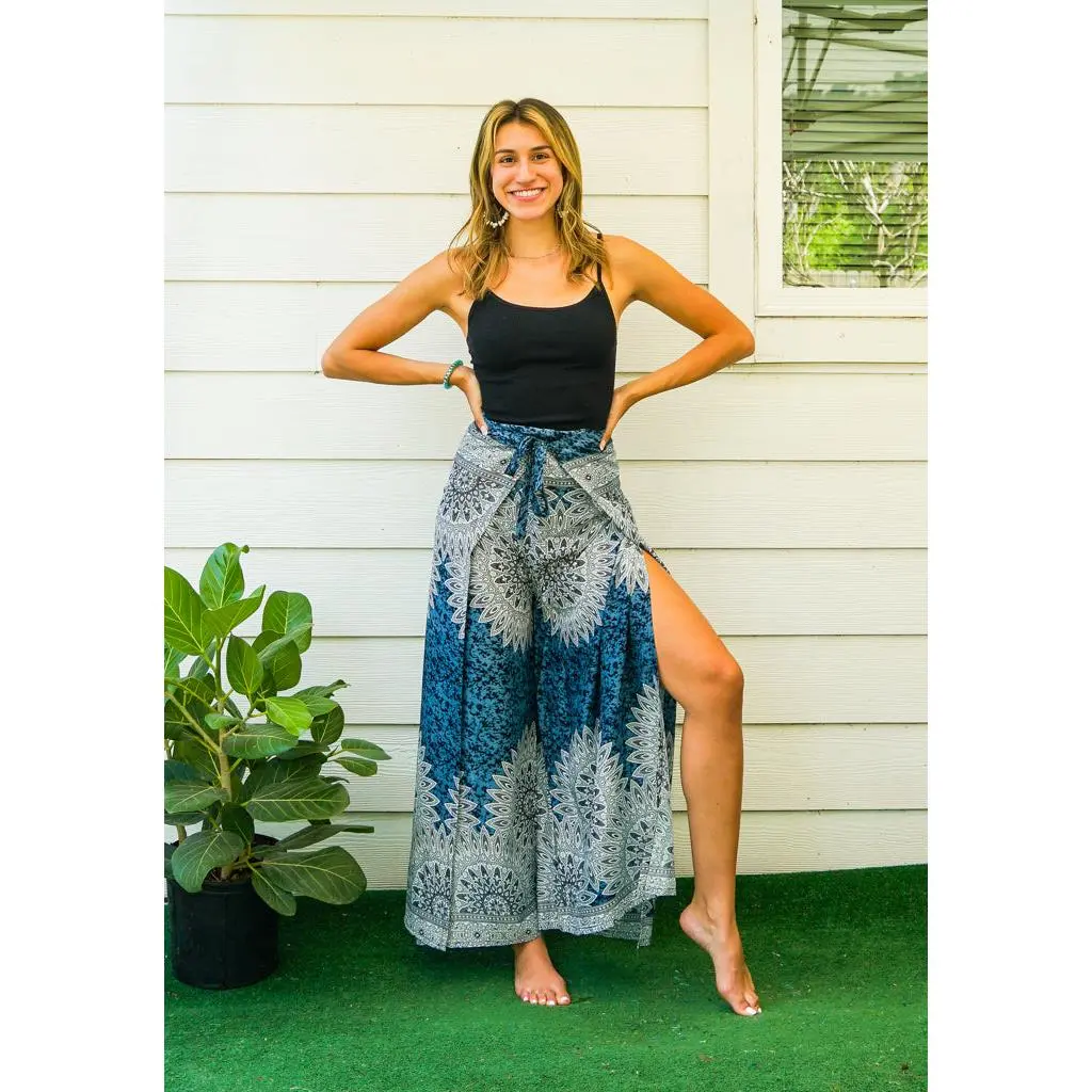 Blue Lotus Mandala Palazzo Wrap Pants