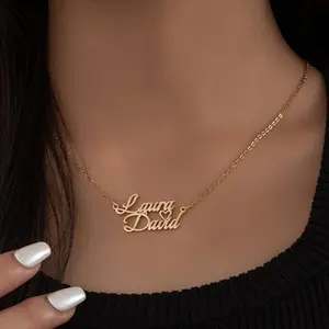 AS051 Customized Love Double Name Necklace, Simple Couple Letter Pendant, Stainless Steel Personalized Gift