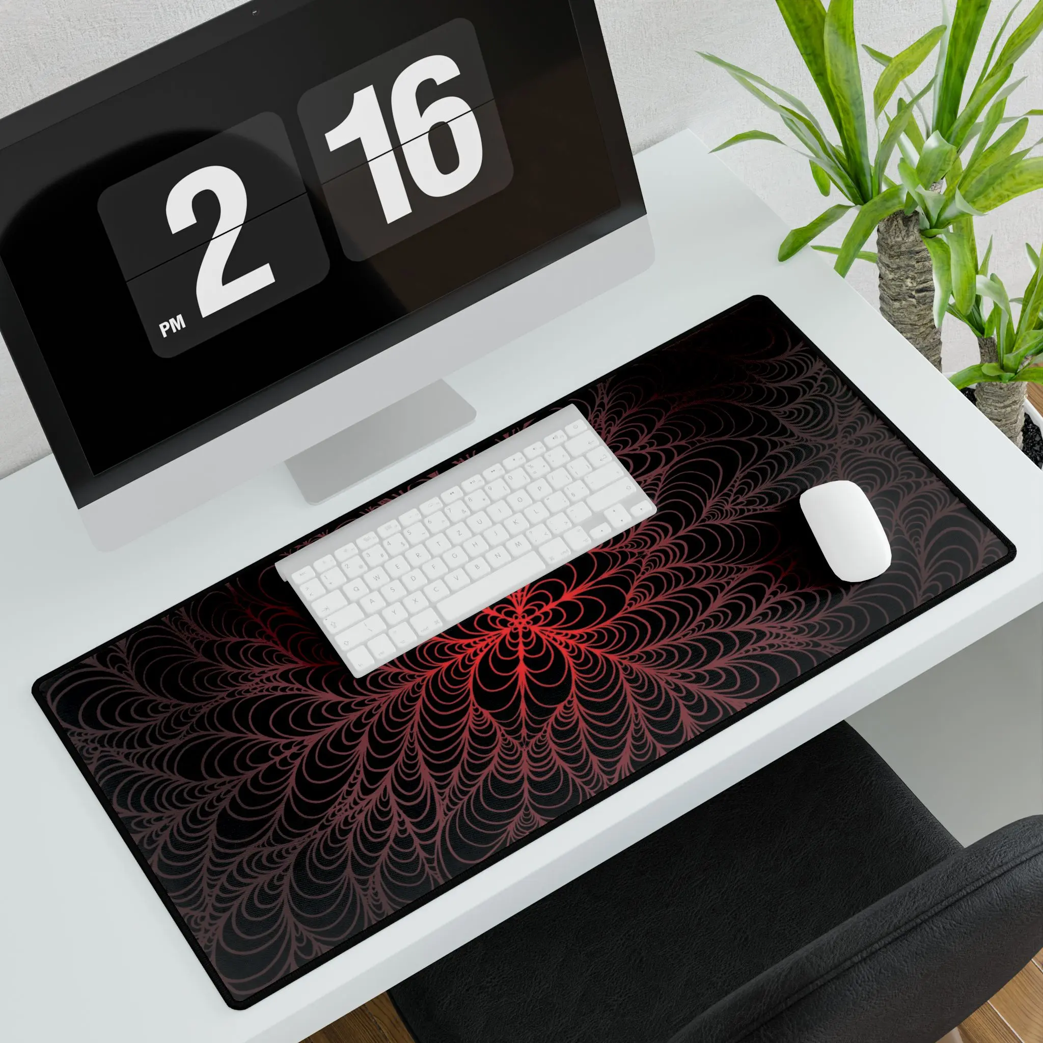 Red Fractal Spiral Desk Mat | Gaming Mouse Pad