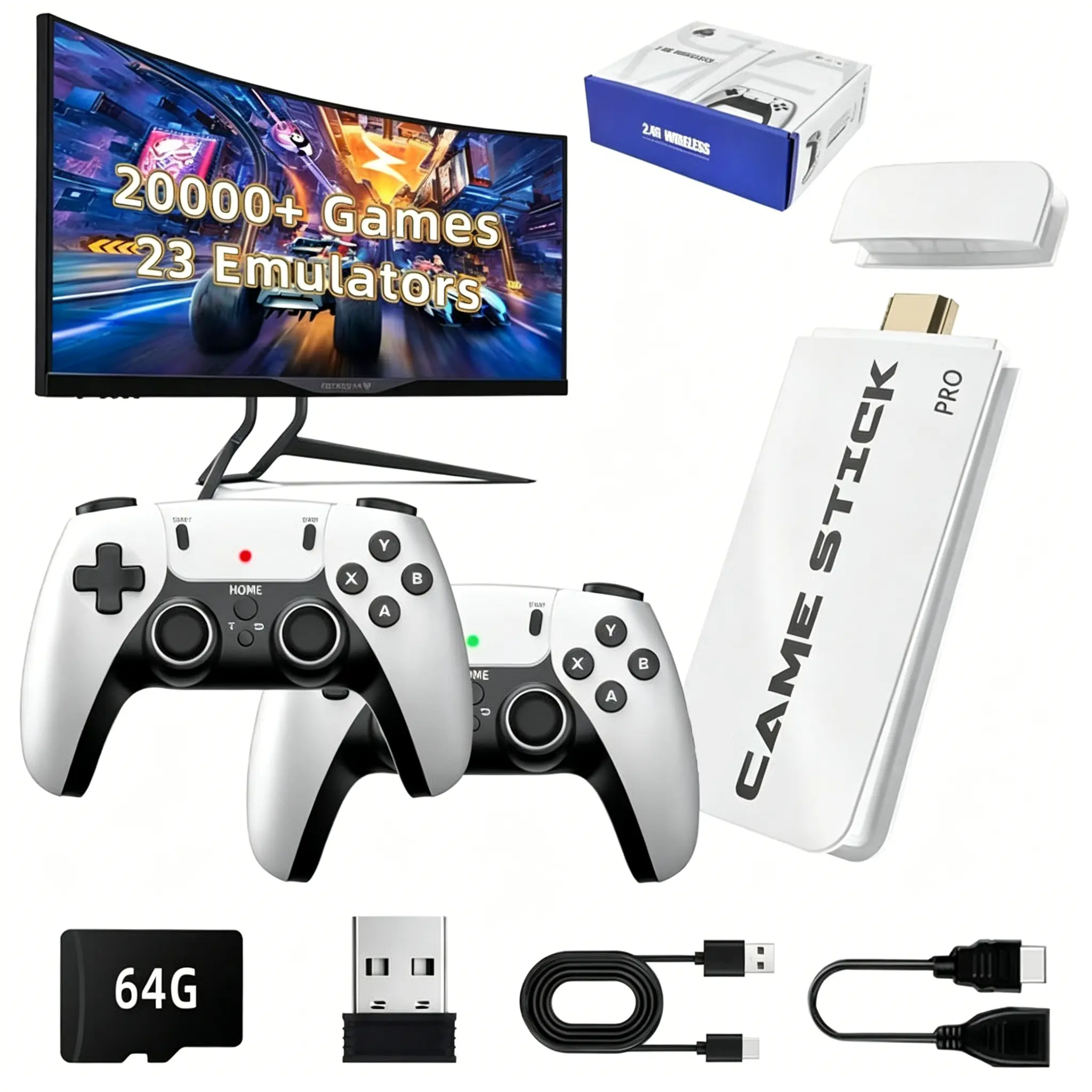 2026 Upgraded Retro Game Stick | HDMI Plug & Play |HDMI Output |20000+ Classic Games 64G | 26 Emulators Built-in | Wireless Dual Controllers | Portable Retro Game Console for TV Monitor | Perfect Holiday Gift